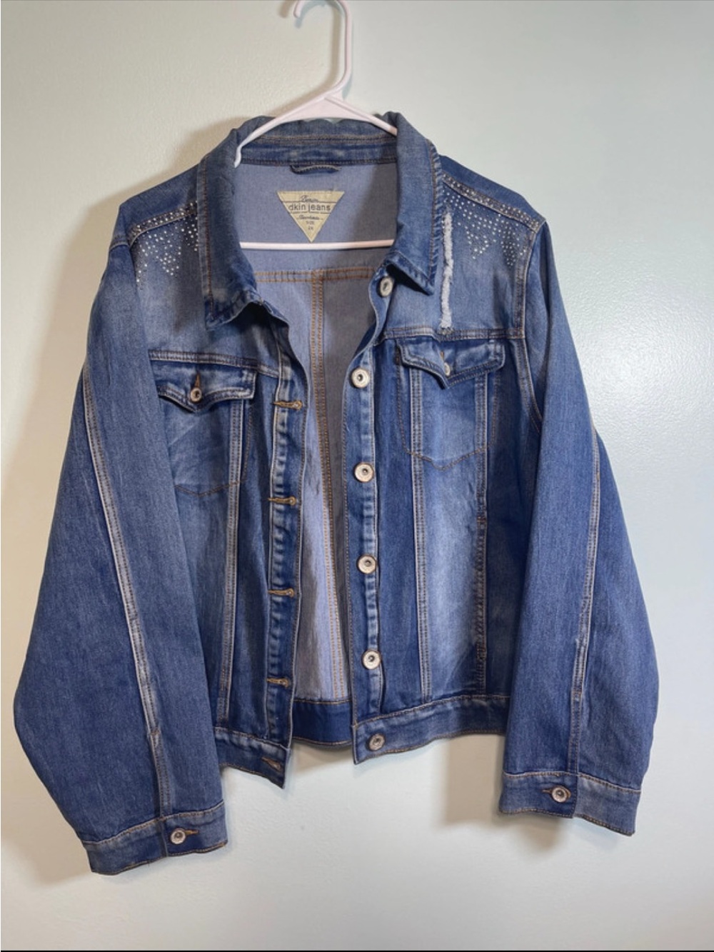 Dkin Blue Denim Jean Jacket with Stud Detail